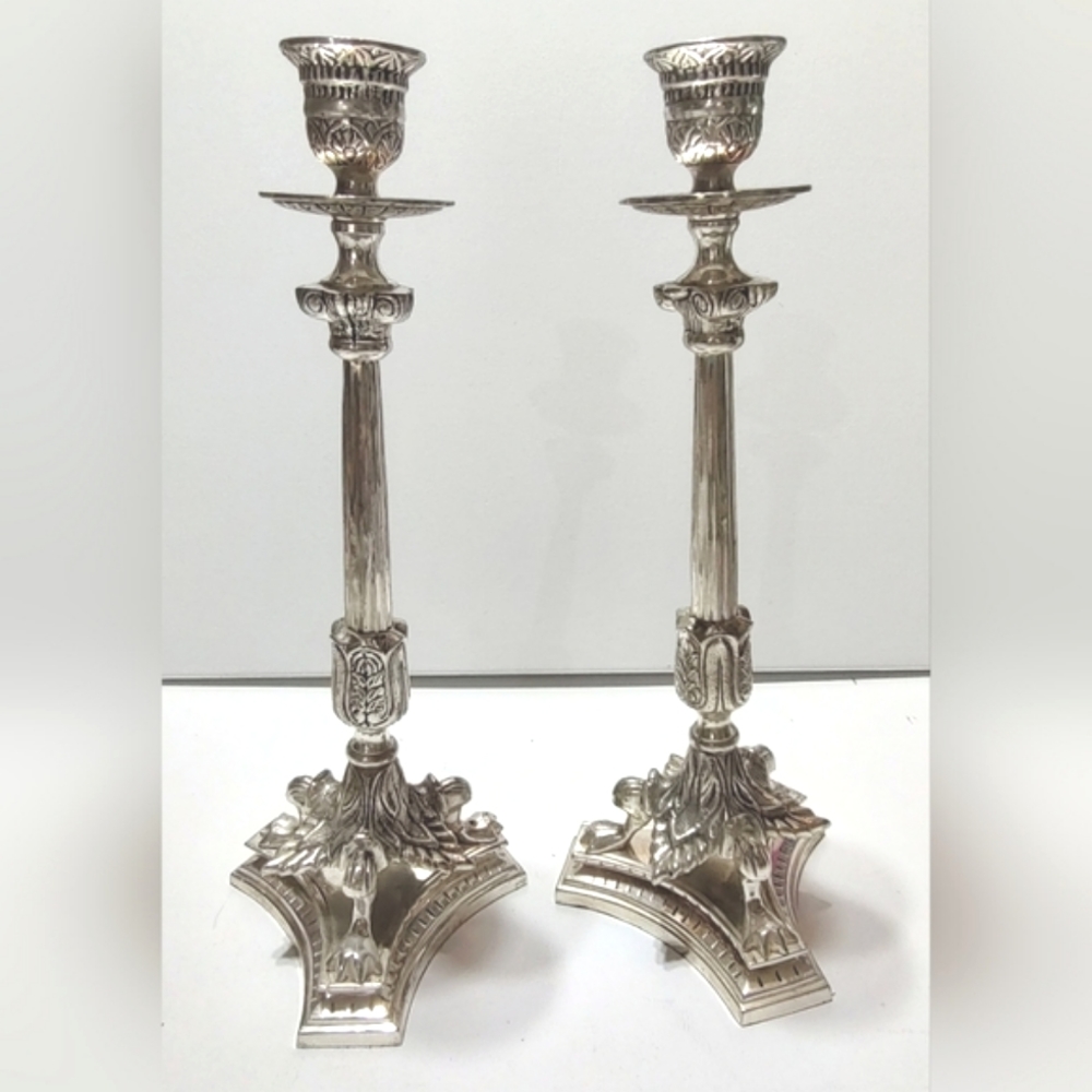 Judaica Shabbat Sabbath Polish silver plated candlesticks
